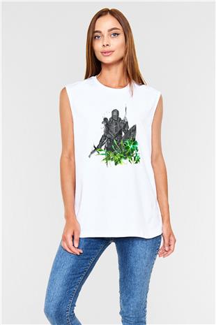 Dark Souls Baskılı Beyaz Unisex Kolsuz Tişört - Tshirt
