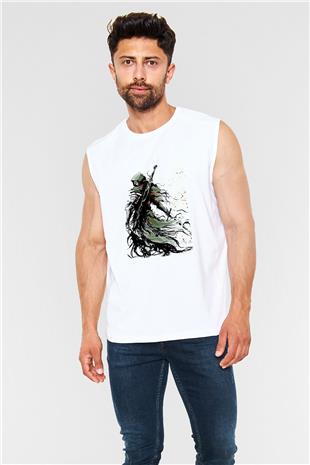 Dark Souls Baskılı Beyaz Unisex Kolsuz Tişört - Tshirt