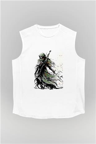 Dark Souls Baskılı Beyaz Unisex Kolsuz Tişört - Tshirt