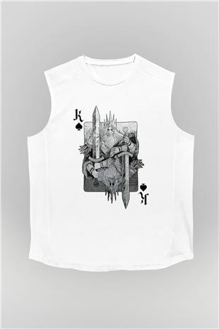 Dark Souls Baskılı Beyaz Unisex Kolsuz Tişört - Tshirt