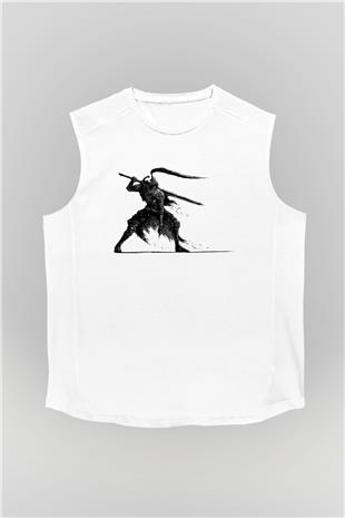 Dark Souls Baskılı Beyaz Unisex Kolsuz Tişört - Tshirt