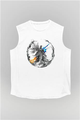Dark Souls Baskılı Beyaz Unisex Kolsuz Tişört - Tshirt