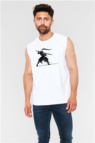 Dark Souls Baskılı Beyaz Unisex Kolsuz Tişört - Tshirt