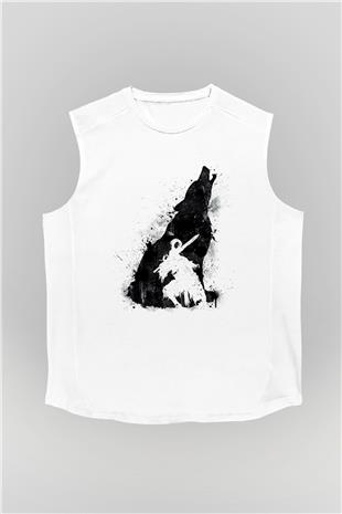 Dark Souls Baskılı Beyaz Unisex Kolsuz Tişört - Tshirt
