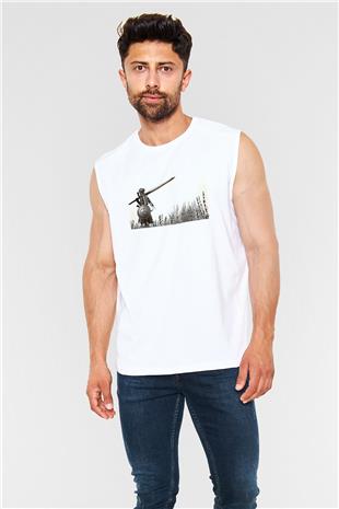 Dark Souls Baskılı Beyaz Unisex Kolsuz Tişört - Tshirt