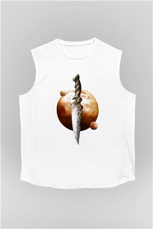 Dark Souls Baskılı Beyaz Unisex Kolsuz Tişört - Tshirt