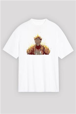 Dark Souls Baskılı Beyaz Unisex Oversize Tişört - Tshirt