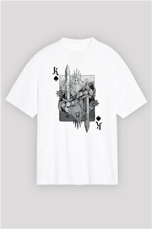 Dark Souls Baskılı Beyaz Unisex Oversize Tişört - Tshirt