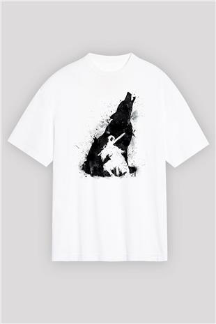 Dark Souls Baskılı Beyaz Unisex Oversize Tişört - Tshirt