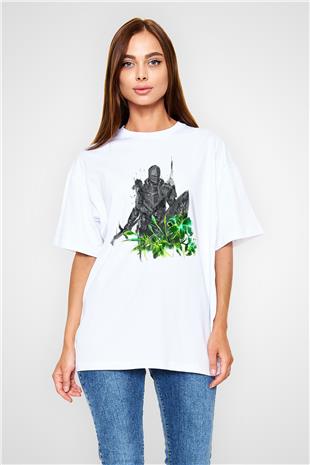 Dark Souls Baskılı Beyaz Unisex Oversize Tişört - Tshirt