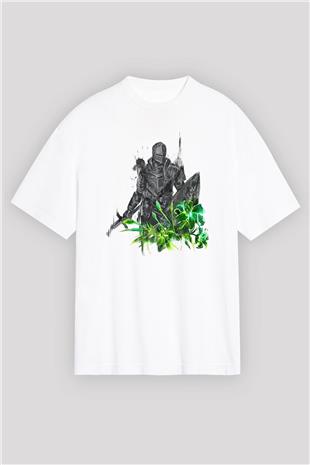 Dark Souls Baskılı Beyaz Unisex Oversize Tişört - Tshirt