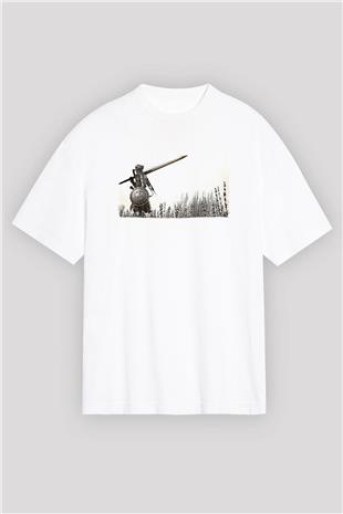 Dark Souls Baskılı Beyaz Unisex Oversize Tişört - Tshirt