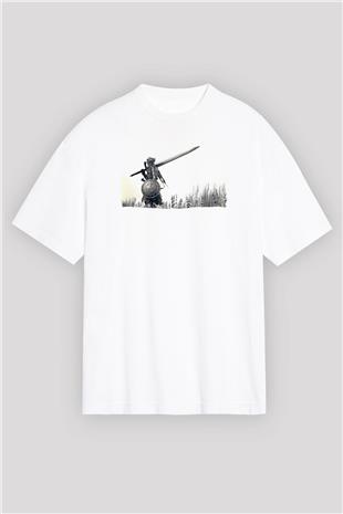 Dark Souls Baskılı Beyaz Unisex Oversize Tişört - Tshirt