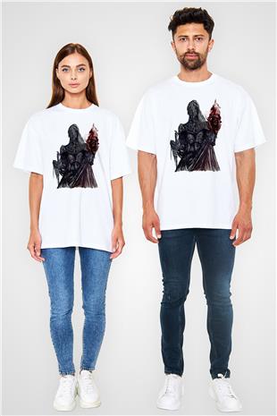 Dark Souls Baskılı Beyaz Unisex Oversize Tişört - Tshirt