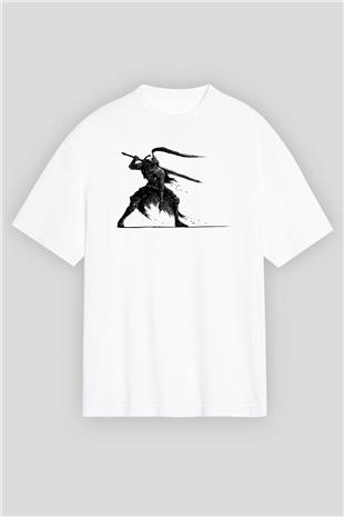 Dark Souls Baskılı Beyaz Unisex Oversize Tişört - Tshirt