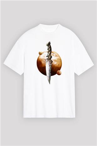 Dark Souls Baskılı Beyaz Unisex Oversize Tişört - Tshirt
