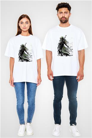 Dark Souls Baskılı Beyaz Unisex Oversize Tişört - Tshirt