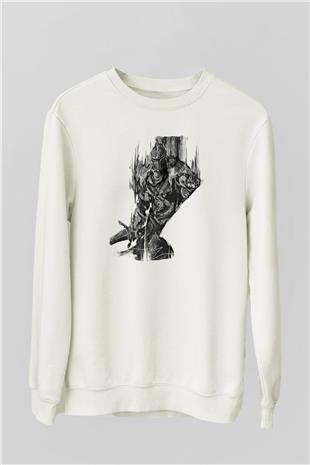 Dark Souls Baskılı Beyaz Unisex Sweatshirt