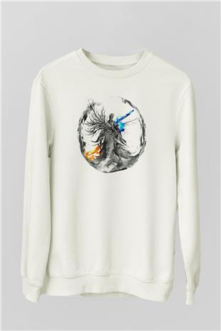 Dark Souls Baskılı Beyaz Unisex Sweatshirt