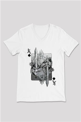 Dark Souls Baskılı Beyaz Unisex V Yaka Tişört - Tshirt