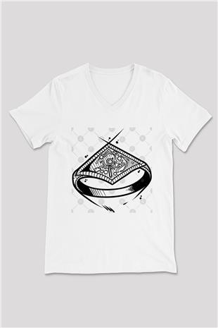 Dark Souls Baskılı Beyaz Unisex V Yaka Tişört - Tshirt