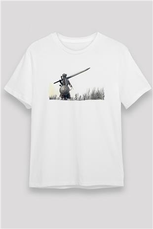 Dark Souls Baskılı Unisex Beyaz Tişört - Tshirt