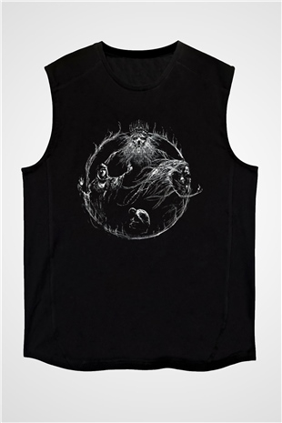 Dark Souls Baskılı Unisex Siyah Kolsuz Tişört - Tshirt