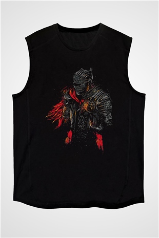 Dark Souls Baskılı Unisex Siyah Kolsuz Tişört - Tshirt