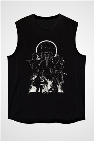 Dark Souls Baskılı Unisex Siyah Kolsuz Tişört - Tshirt