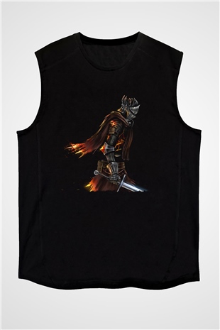 Dark Souls Baskılı Unisex Siyah Kolsuz Tişört - Tshirt