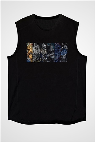 Dark Souls Baskılı Unisex Siyah Kolsuz Tişört - Tshirt