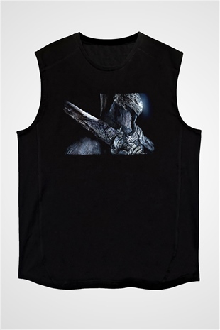 Dark Souls Baskılı Unisex Siyah Kolsuz Tişört - Tshirt