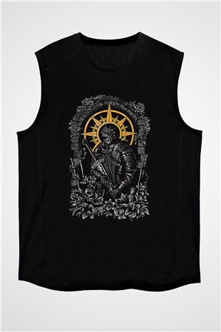 Dark Souls Baskılı Unisex Siyah Kolsuz Tişört - Tshirt