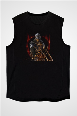 Dark Souls Baskılı Unisex Siyah Kolsuz Tişört - Tshirt
