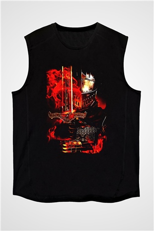 Dark Souls Baskılı Unisex Siyah Kolsuz Tişört - Tshirt