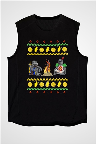 Dark Souls Baskılı Unisex Siyah Kolsuz Tişört - Tshirt