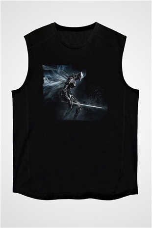 Dark Souls Baskılı Unisex Siyah Kolsuz Tişört - Tshirt