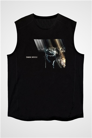 Dark Souls Baskılı Unisex Siyah Kolsuz Tişört - Tshirt
