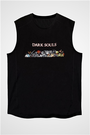 Dark Souls Baskılı Unisex Siyah Kolsuz Tişört - Tshirt