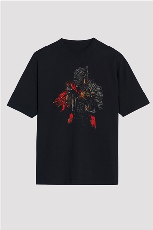 Dark Souls Baskılı Unisex Siyah Oversize Tişört - Tshirt