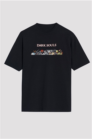 Dark Souls Baskılı Unisex Siyah Oversize Tişört - Tshirt