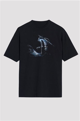 Dark Souls Baskılı Unisex Siyah Oversize Tişört - Tshirt