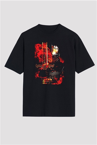 Dark Souls Baskılı Unisex Siyah Oversize Tişört - Tshirt