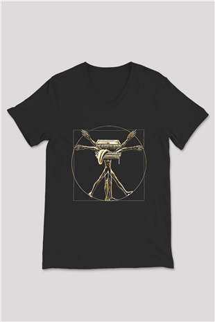 Dark Souls Baskılı Unisex Siyah V Yaka Tişört - Tshirt