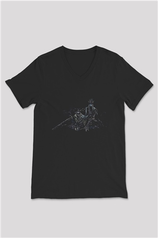 Dark Souls Baskılı Unisex Siyah V Yaka Tişört - Tshirt
