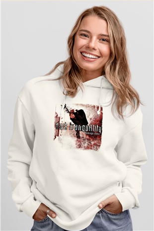 Dark Tranquillity Baskılı Unisex Beyaz Hoodie