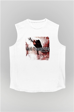 Dark Tranquillity Baskılı Unisex Beyaz Kolsuz Tişört