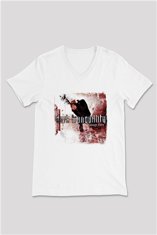 Dark Tranquillity Baskılı Unisex Beyaz V Yaka Tişört