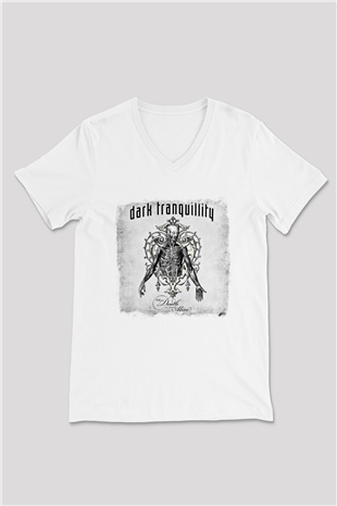 Dark Tranquillity Baskılı Unisex Beyaz V Yaka Tişört