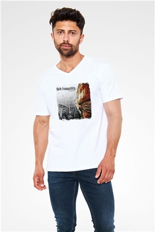 Dark Tranquillity Baskılı Unisex Beyaz V Yaka Tişört